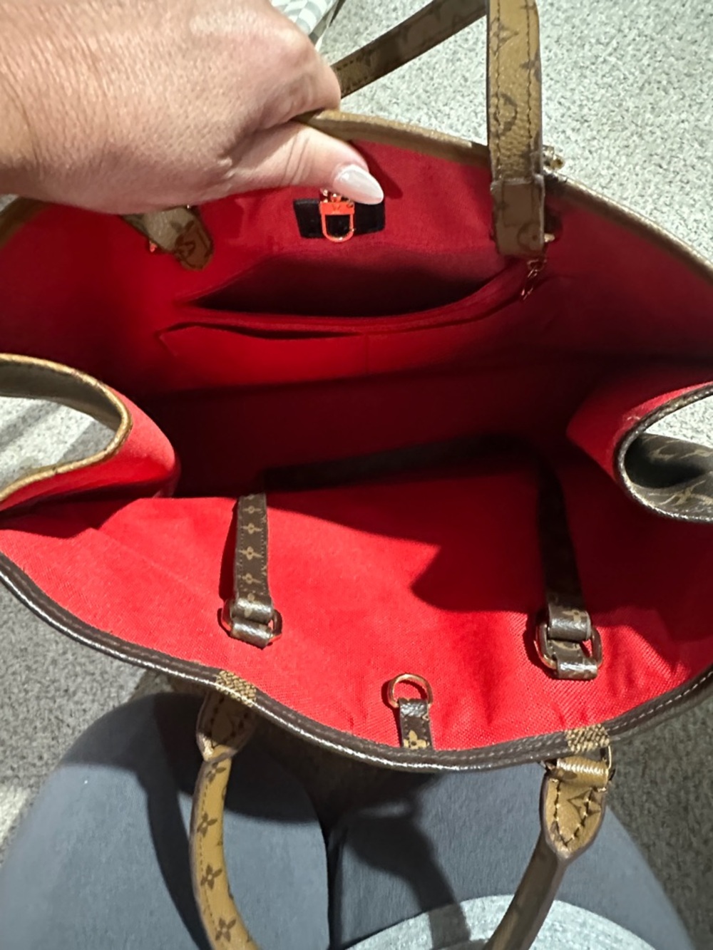 Designer Monogram Tote in Tan with Red Interior - Picture 3 of 6
